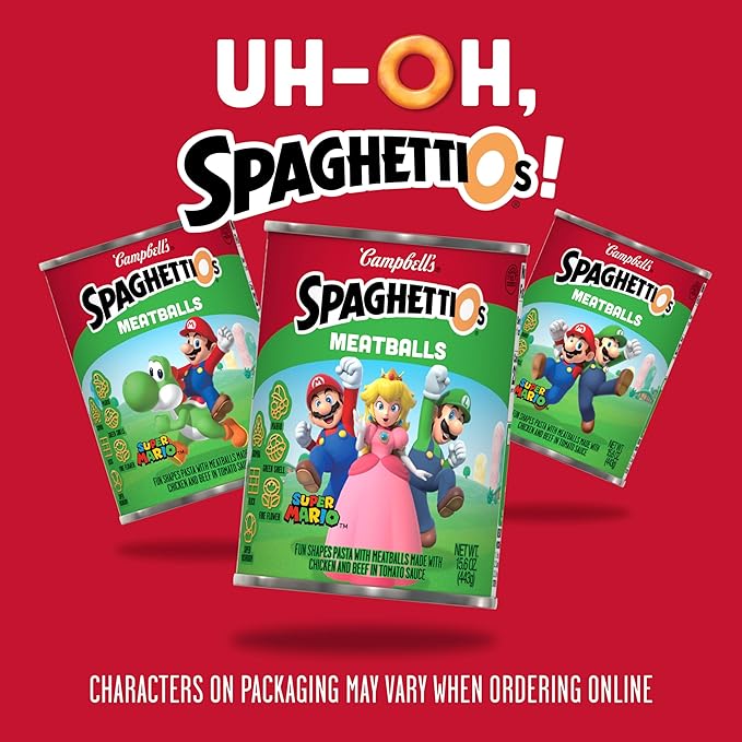 SpaghettiOs Super Mario Bros Canned Pasta with Meatballs, 15.6 oz Can