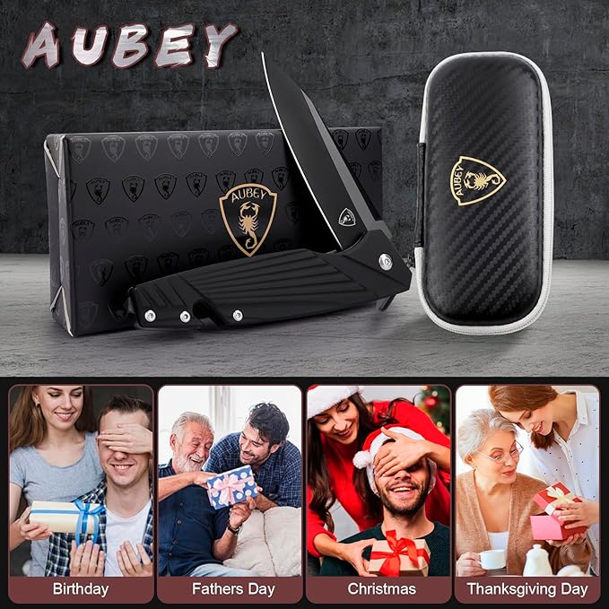 AUBEY Pocket Knife, 8Cr14Mov Steel Blade 3.54", 3-in-1 Folding Knife for Men, Tactical Multitool