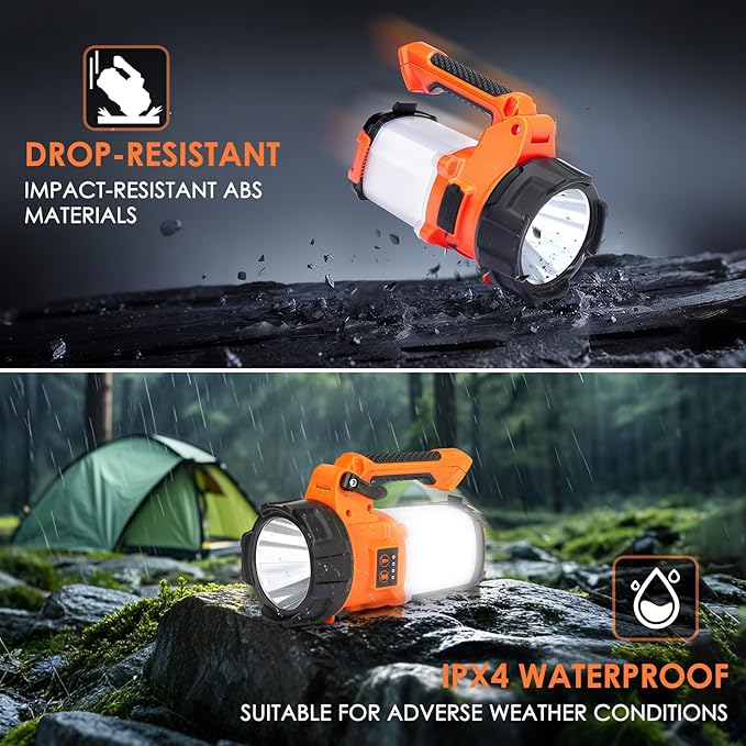 Tripod Rechargeable Camping Lantern, 6 Modes LED Flashlight Handheld Spotlight with 4000LM, 4400mAh
