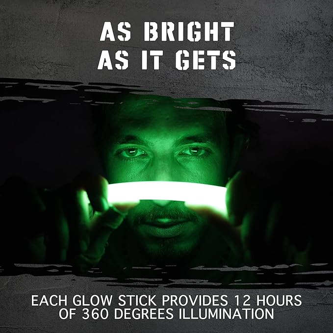 Emergency Glow Sticks with 12 Hours Duration, Individually Wrapped Industrial Grade Glowsticks for