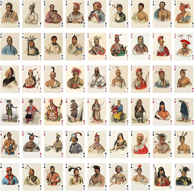 Indians Playing Cards (Poker Deck 54 Cards All Different) Vintage Retro Native American Portraits