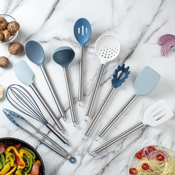 COOK WITH COLOR Silicone Cooking Utensils, Kitchen Utensil Set, Easy to Clean Silicone Kitchen