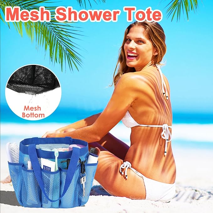 Mesh Shower Caddy Portable for College Dorm Room Essentials, 8-Pocket Large Shower Basket Tote Bag