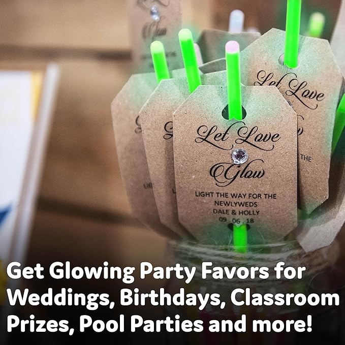 PartySticks Green Glow Sticks - 100pk, 8 Inch Glow in the Dark Light Up Sticks and Connectors for