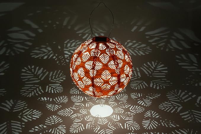 Allsop Soji Stella - Brights Geo Palm - 12" Outdoor Solar Lantern - Clementine