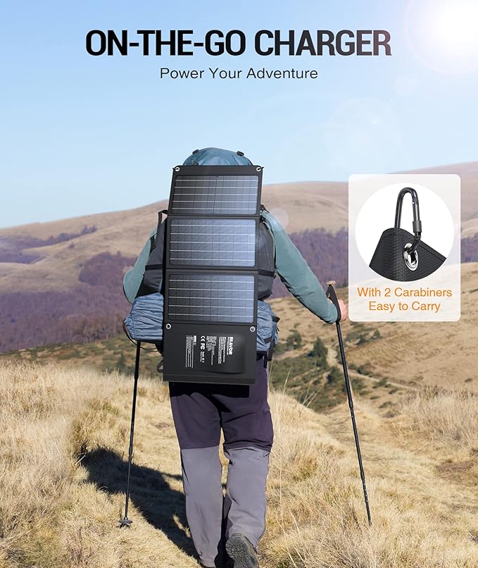 BLAVOR 30W Solar Charger USB-A QC3.0 24W USB-C DC 30W Outputs, Foldable Solar Panel for Camping