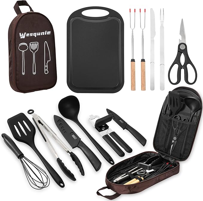 Camping Essentials Cookware Cooking Utensils Set - Portable Camp Kitchen Mess Kit Outdoor