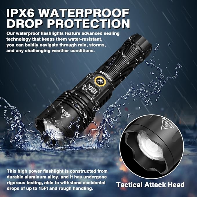 Rechargeable Flashlights 2200 High lumens, Super Bright LED Tactical Flashlight, Zoomable, IPX6