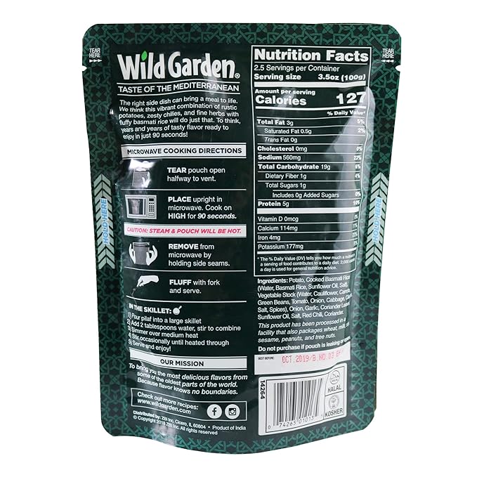 Wild Garden Heat and Serve Pilaf, Rice & Potato, Fully Cooked, Ready to Eat, Microwavable 8.8 oz, 6