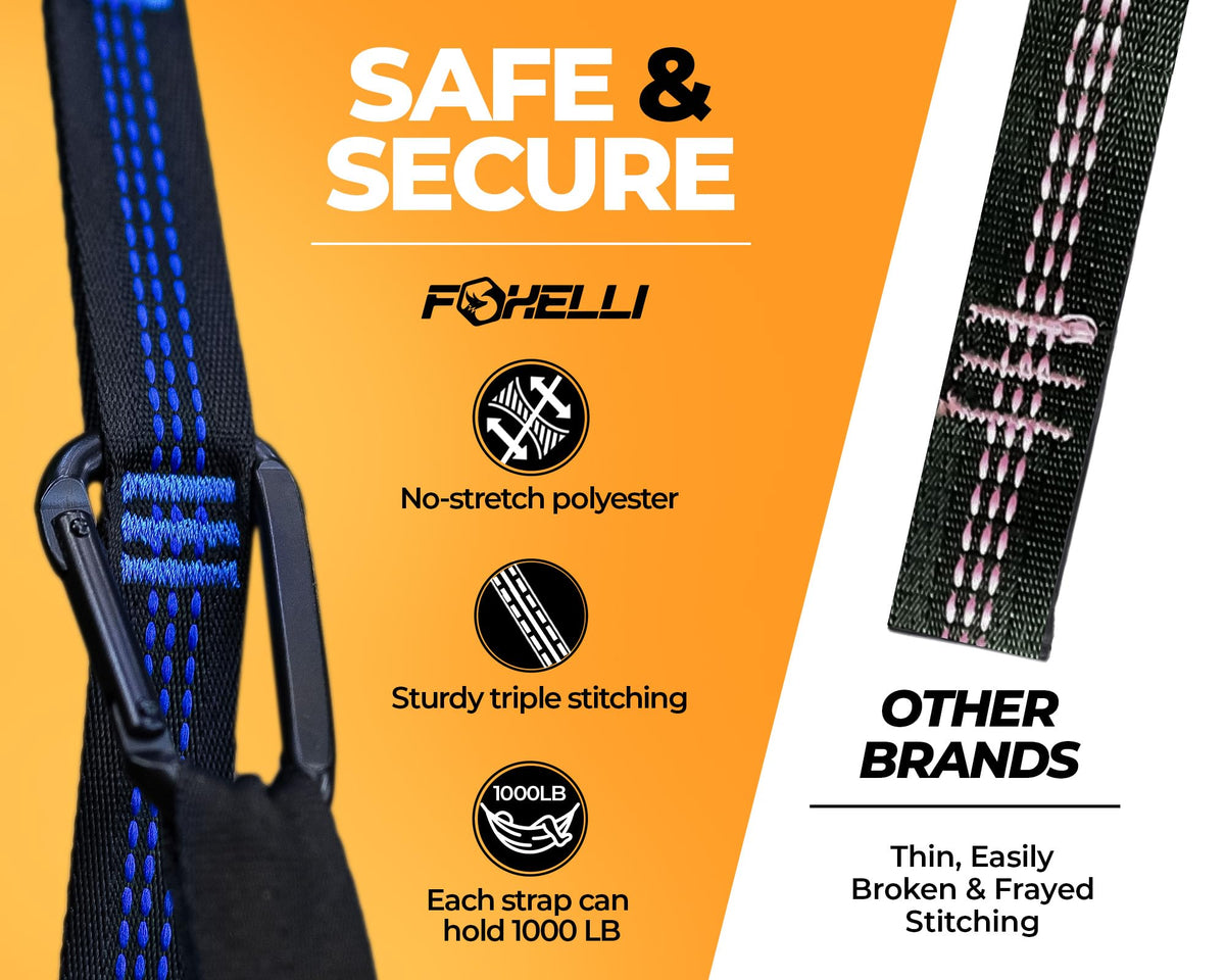 Foxelli XL Hammock Straps - Extra Long 20FT Heavy Duty No-Stretch Suspension System, 40+2 Loops