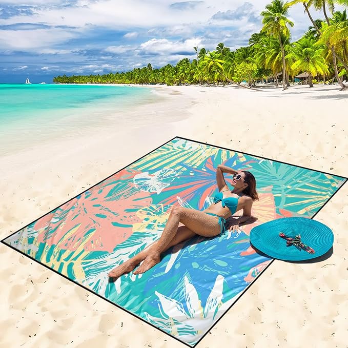 Beach Blanket Waterproof Sandproof Beach Mat 79" X 83"/10'x9'for 2-8 Adults Quick Drying Outdoor