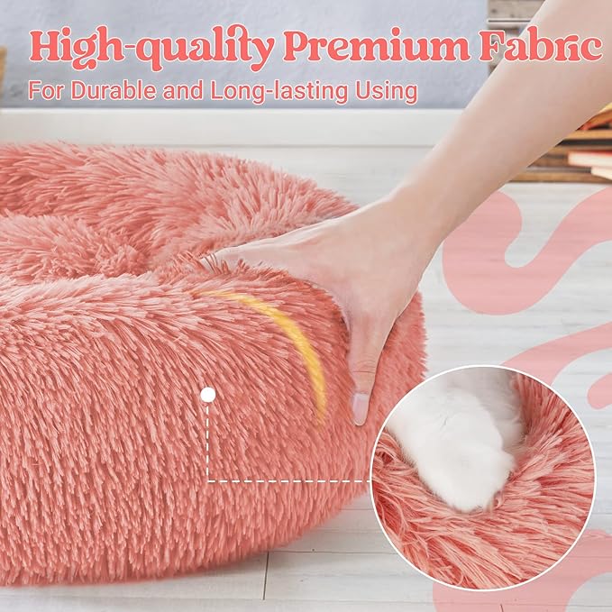 rabbitgoo Cat Beds for Indoor Cats, 20 inches Cat Bed Machine Washable, Fluffy Round Pet Bed