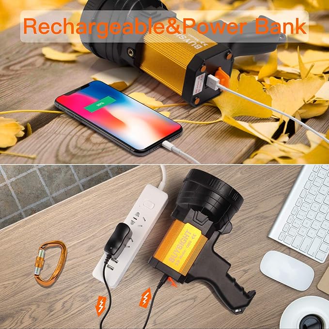 BUYSIGHT Rechargeable Spotlight,Spot Lights Hand held High lumens Large Flashlight Handheld