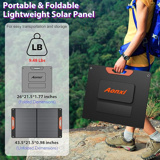 120W Portable Solar Panels for Power Station, 120 Watt ETFE Monocrystalline Foldable 20V DC Output