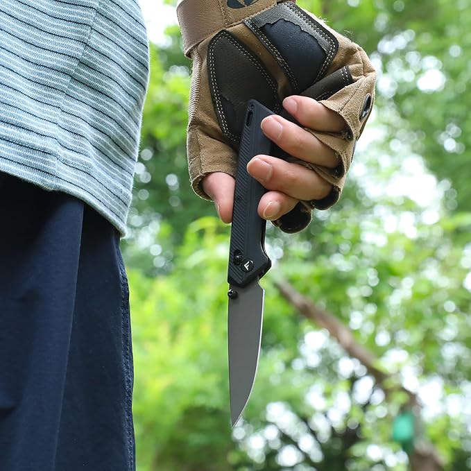 FLISSA Pocket Knife, Folding Knife with D2 Steel Blade, Shaft Lock, G10 Handle, Ball Bearing and