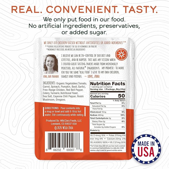 Wild Zora Instant Keto-Friendly Soups Tuscan Chicken 8-pack Broth Made with Free-Range Chicken, and