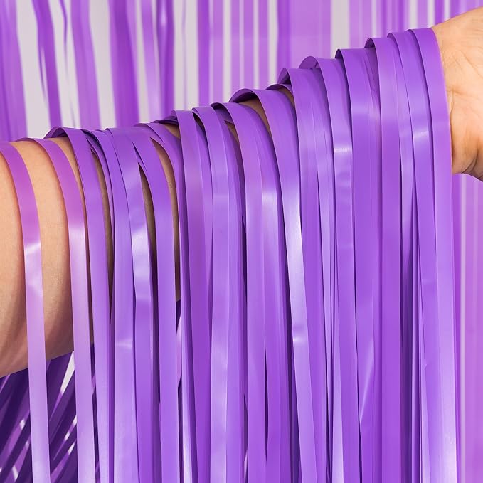BRAVESHINE Tinsel Photo Backdrop Curtains - 2Pcs 3.2x8.2ft Pastel Purple Foil Fringe Streamer