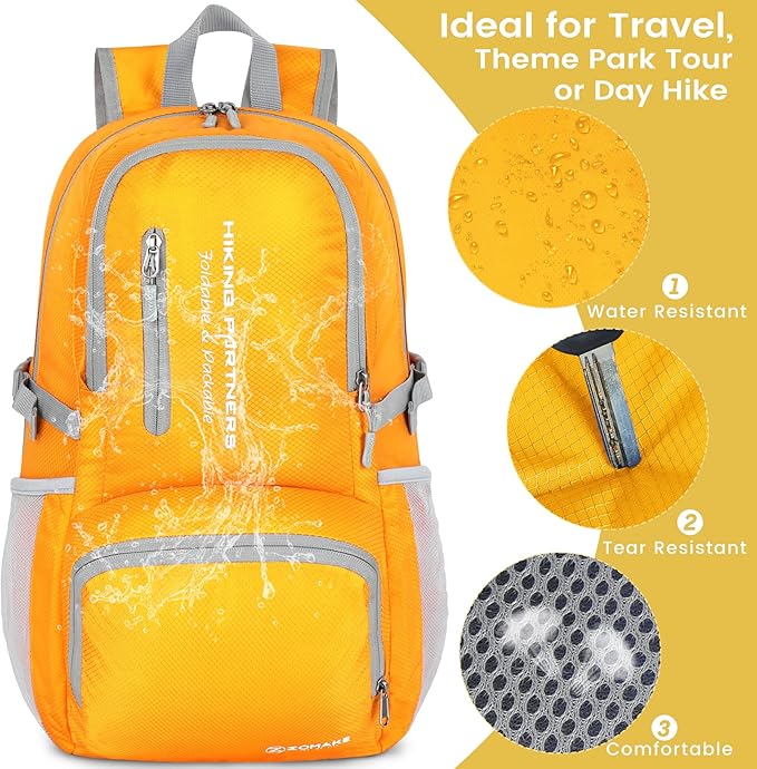 ZOMAKE Lightweight Packable Backpack - 35L Light Foldable Hiking Backpacks Water Resistant