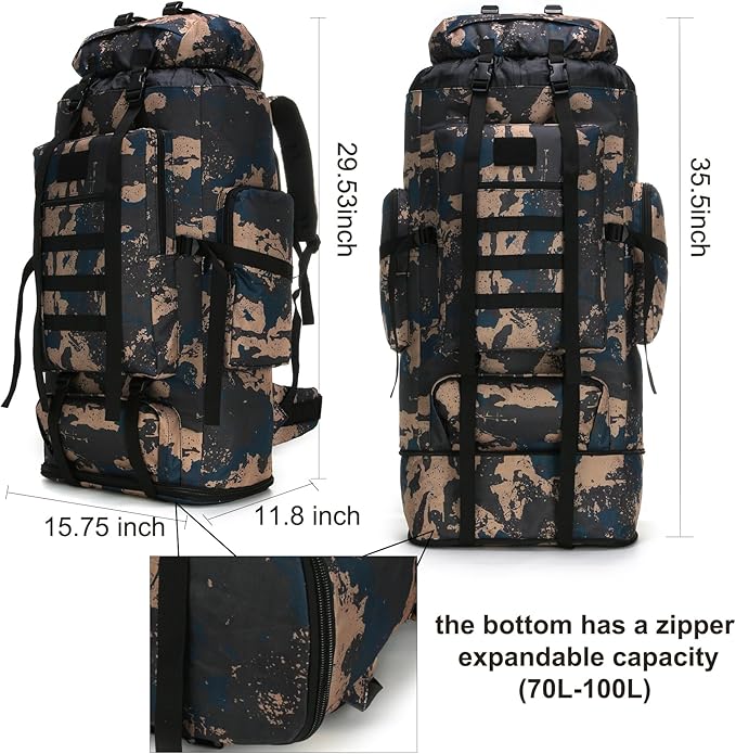 Hiking Backpack for Men 70L/100L Camping Backpack Military Rucksack Molle 3 Days Assault Pack for