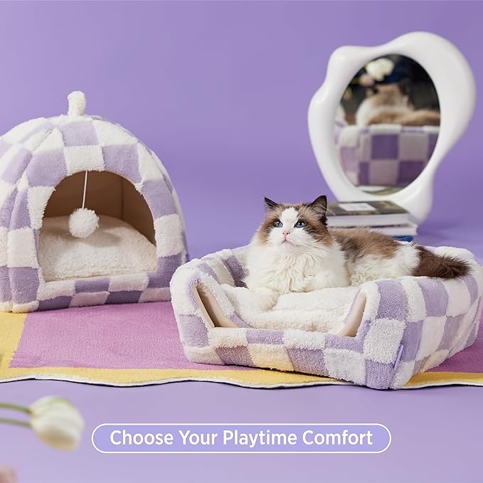 Lesure Cute Cat Beds for Indoor Cats - 2 in 1 Cat Cave Bed for Kittens and Small Pets with