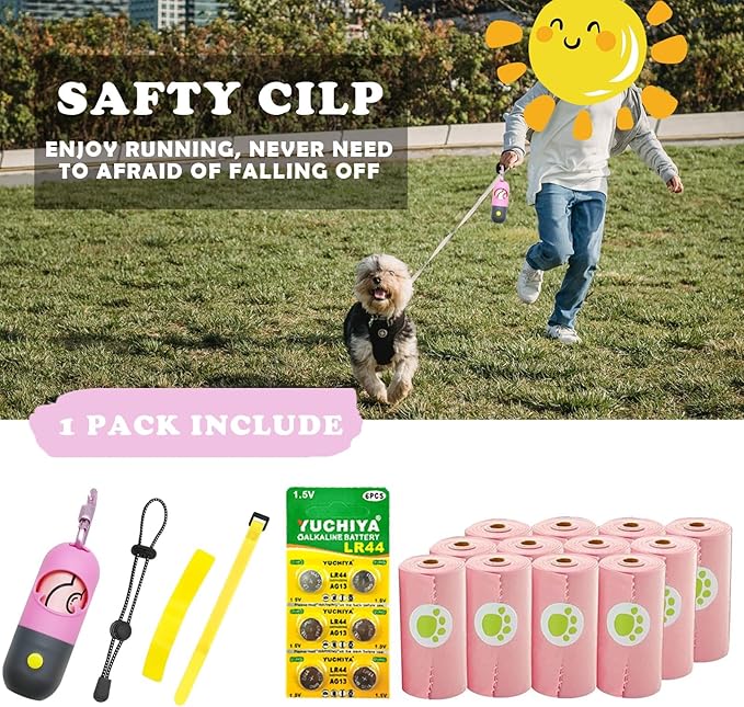 Dog Poop Bags Holder with LED Flashlight|Pet Waste Bags Dispenser for Leash|Doggie Potty Bags