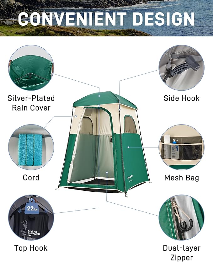 KingCamp Shower Tent, Portable Privacy Tent Outdoor Camping 1/2 Room Toilet Tents with Shower Bag &