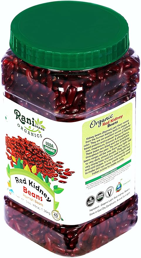 Rani Organic Red Kidney Beans (Rajmah Beans) Light 48oz (3lbs) 1.36kg Bulk PET Jar ~ All Natural |