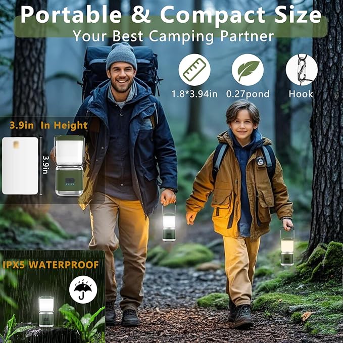 Portable Camping Lantern Rechargeable -4inch, 2000LM LED Camping Lights Lantern with