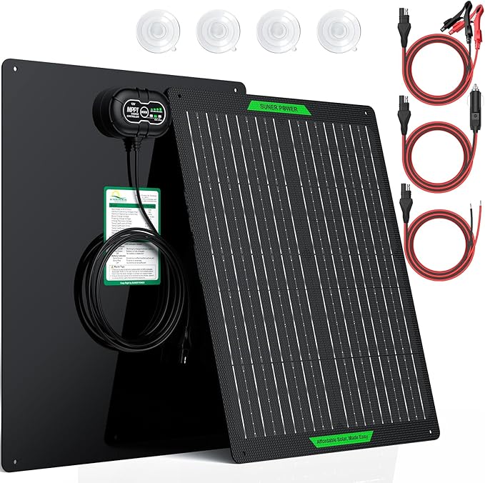 SUNER POWER Waterproof 30W 12V Solar Battery Charger & Maintainer PRO, Built-in UltraSmart MPPT