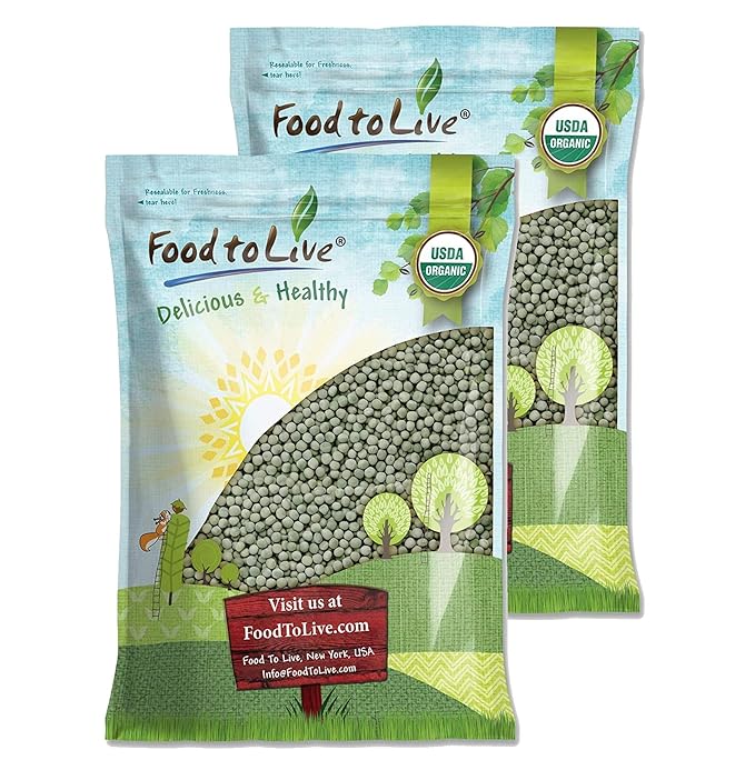 Food to Live Organic Whole Dried Green Peas, 25 Pounds – Non-GMO, Green Vatana, Sproutable, Vegan