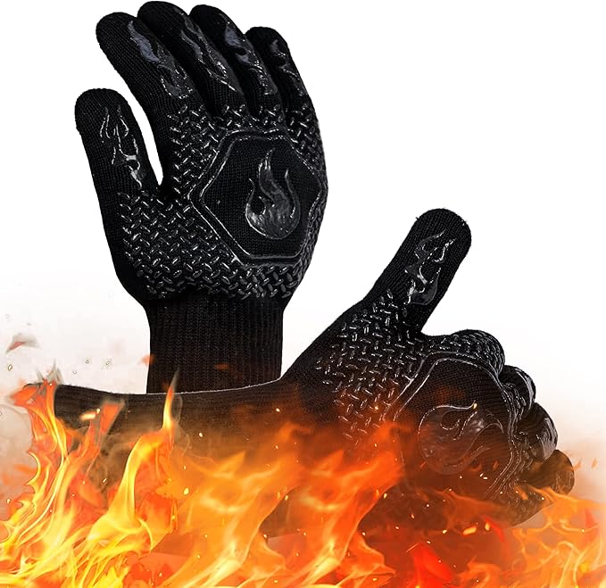 BBQ Fireproof Gloves, Grill Cut-Resistant Gloves 1472°F Heat Resistant Gloves, Non-Slip Silicone