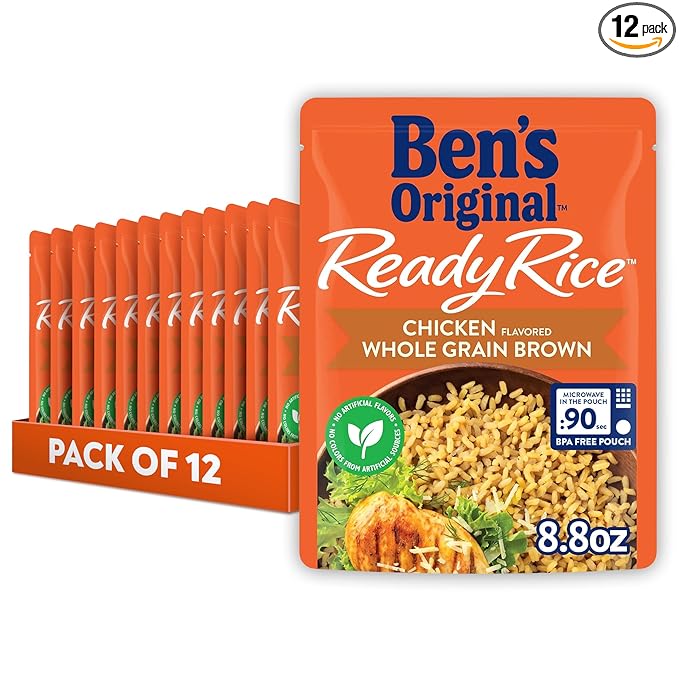 BEN'S ORIGINAL Ready Rice Chicken Flavored Whole Grain Brown Rice, Easy Flavored Rice Dinner Side