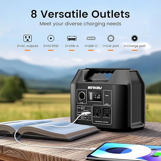 SinKeu Portable Power Station 80000mAh,256Wh LiFePO4 Battery Backup,300W AC Outlets, Power Bank for