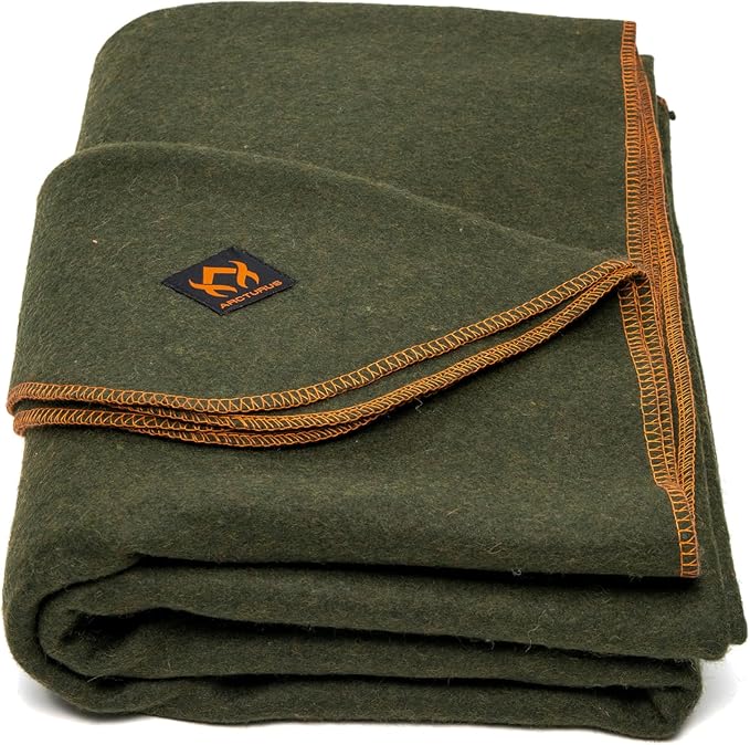 Arcturus Military Wool Blanket - Warm, Thick, Washable - Great for Outdoors, Camping, Stadium
