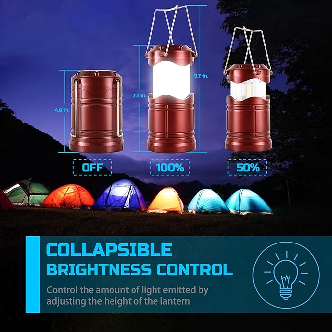 Lichamp LED Camping Lantern, 4 Pack Battery Powered Flashlight for Power Outages, Portable