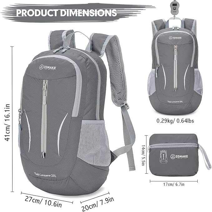 ZOMAKE Ultra Lightweight Packable Backpack 25L, Foldable Hiking Backpacks Water Resistant Small
