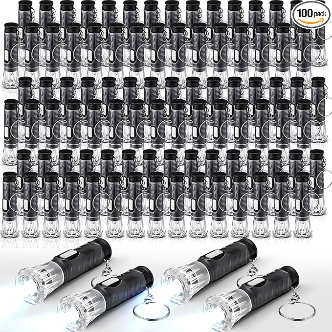 Jexine 100 Pcs Mini Flashlight Keychain Bulk Assorted Colors Torch Keyring Flashlights LED Small