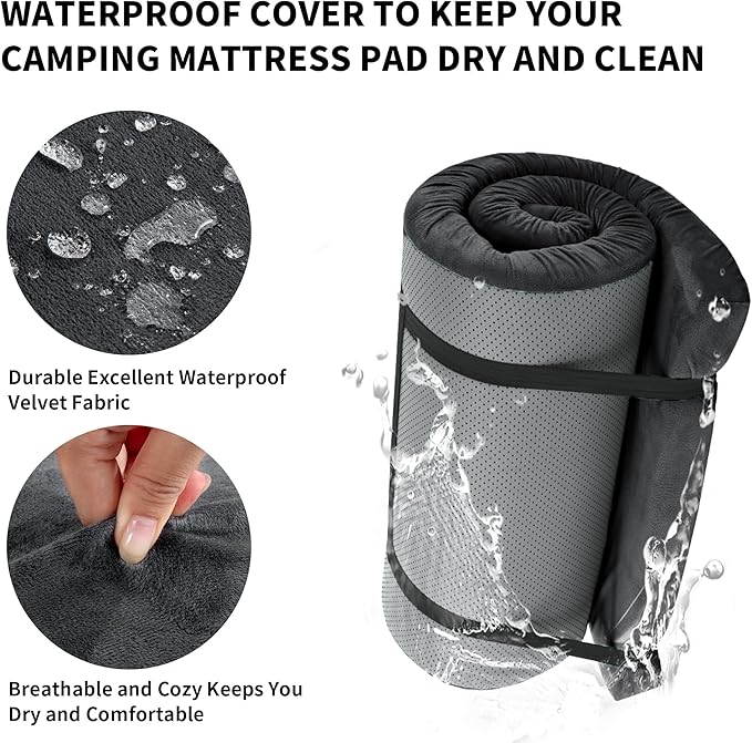 HOMBYS 3 INCH Thick Waterproof Memory Foam Camping Mattress for Outdoor Sleeping, Portable Roll Up