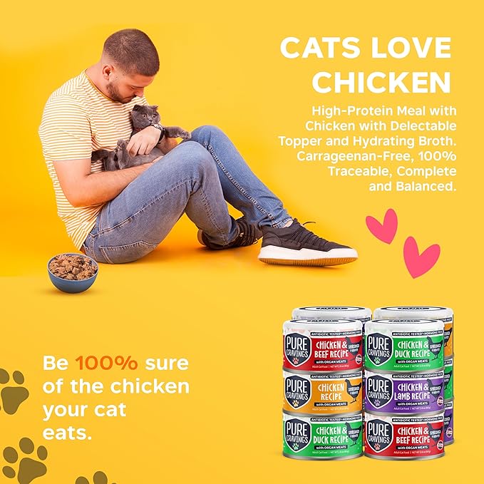 Pure Cravings Chicken Recipe in Broth, Shredded Wet Cat Food, Variety Flavor Pack: Chicken, Lamb