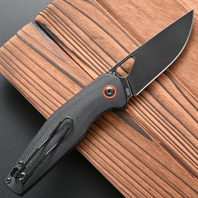 FF5 Folding Pocket Knife,DC53 Steel Blade Micarta Handle with Pocket Clip for Outdoor Camping