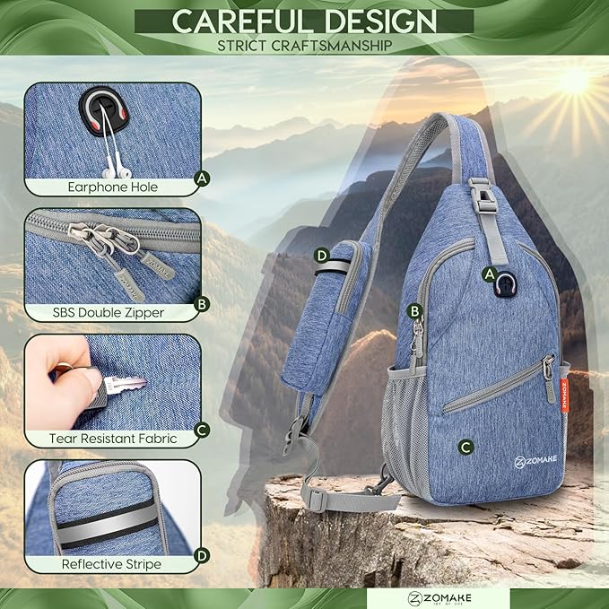 ZOMAKE Sling Bag,Small Crossbody Sling Backpack,Water Resistant Shoulder Daypack for Travel,Anti
