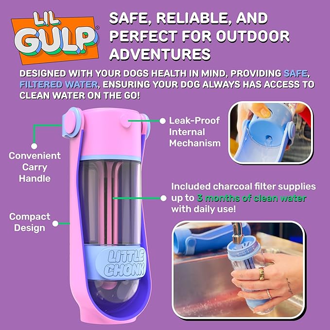 Lil Gulp Dog Water Bottle | Advanced Carbon Filtration for Safe Filtered Water on The Go | BPA-Free