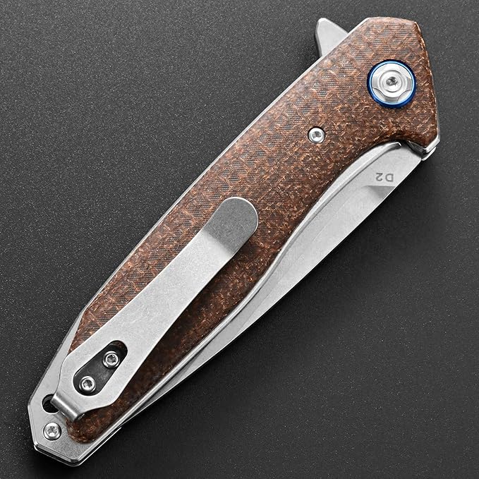 Eafengrow EF972 Folding Knife, D2 Steel Blade Micarta Handle Pocket Knife Folder for Outdoor