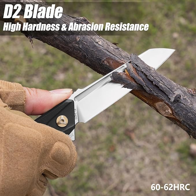 FLISSA Folding Pocket Knife, EDC Knife with D2 Steel Blade and G10 Handle, Pocket Clip, Suitable