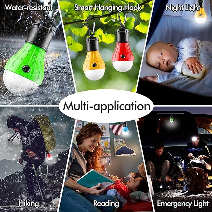 Portable LED Tent Lamp, Clip Hook Hurricane Emergency Light Bulb, Camping Equipment Lanterns for