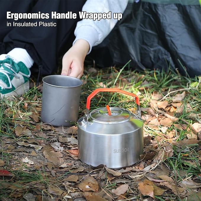 REDCAMP 1.6L Outdoor Camping Kettle, Lightweight Stainless Steel Water Pot with Carrying Bag