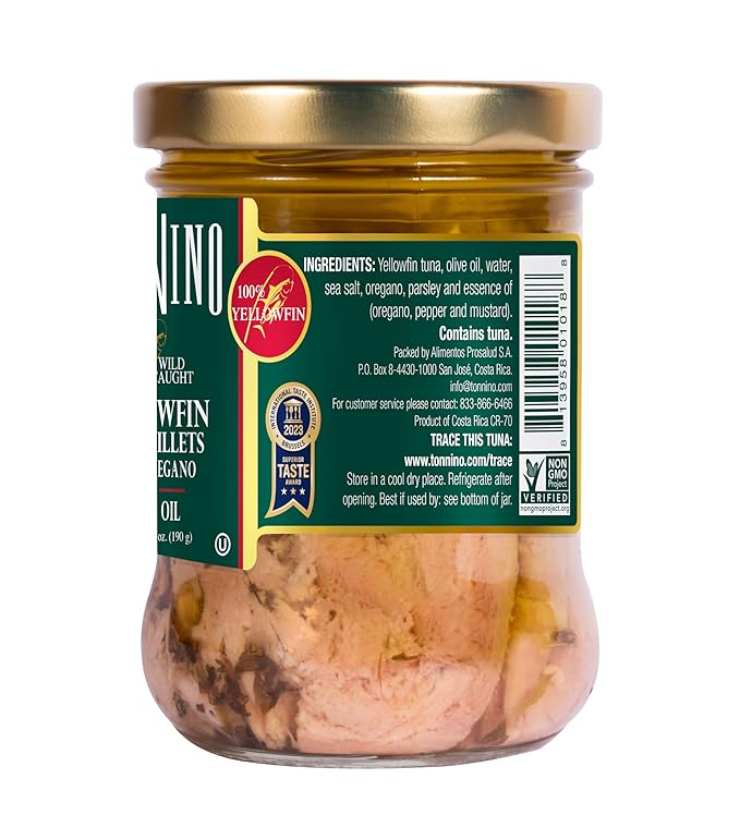 Tonnino Tuna Fish Yellowfin Pole&Line ??Oregano ??Pack of 6 ??Alternative to Salmon ??Protein