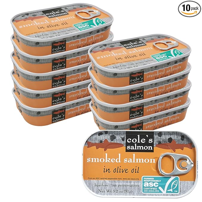 COLE'S SEAFOOD - Hand Packed Smoked Salmon in Olive Oil, Preservative Free Seafood, Canned Fish