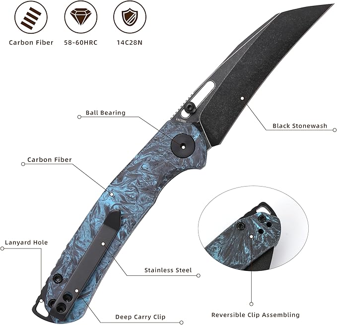 Folding Pocket Knife, 3.1" Stonewash Blade EDC Knife with Safety Liner Lock, Small Pocket Knife
