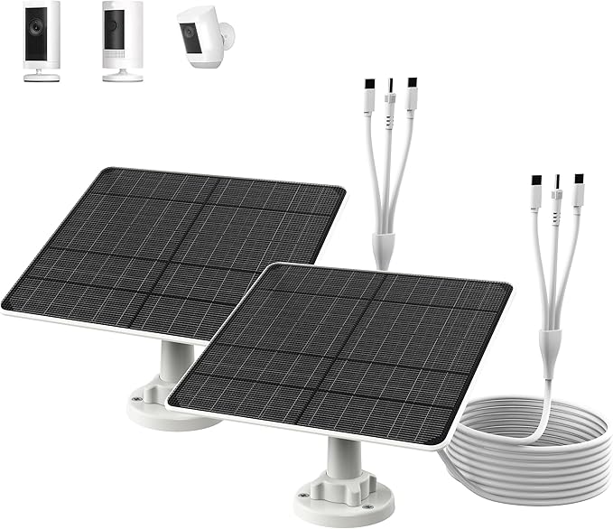 FlexSolar 2 Pack 6W Solar Panel for Security Camera, IP67 Waterproof with 10ft Cable, Dual USB
